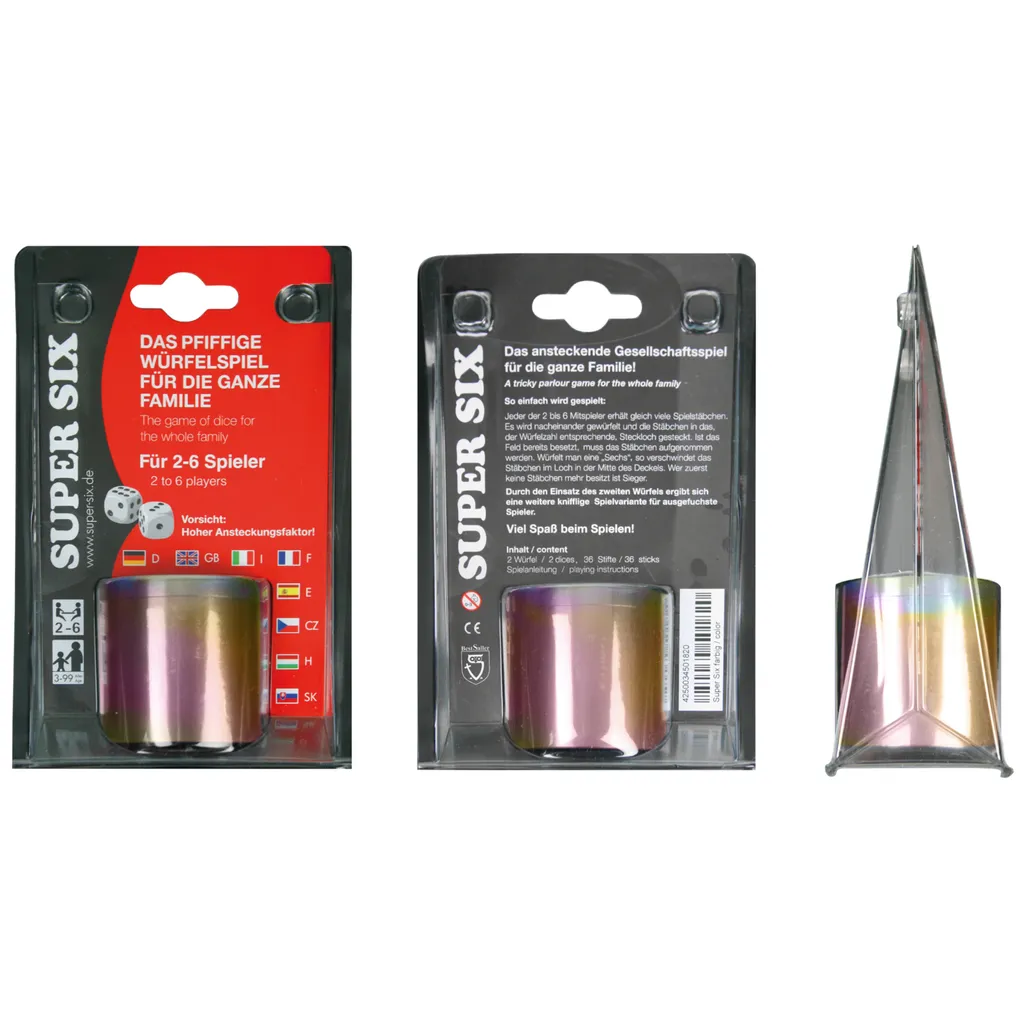BestSaller 3009 SUPER SIX Würfelspiel Aluminum, 36 Spielstäbchen & 2 Würfel, Rainbow Splash, Mehrfarbig (2 Stück) – Bild 8