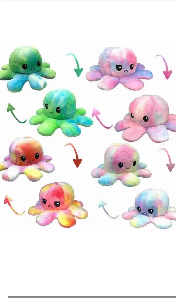 Oktopus Stimmung Krake Wendbares Plüschtier Stofftier 20cm Orange Gelb – Bild 2