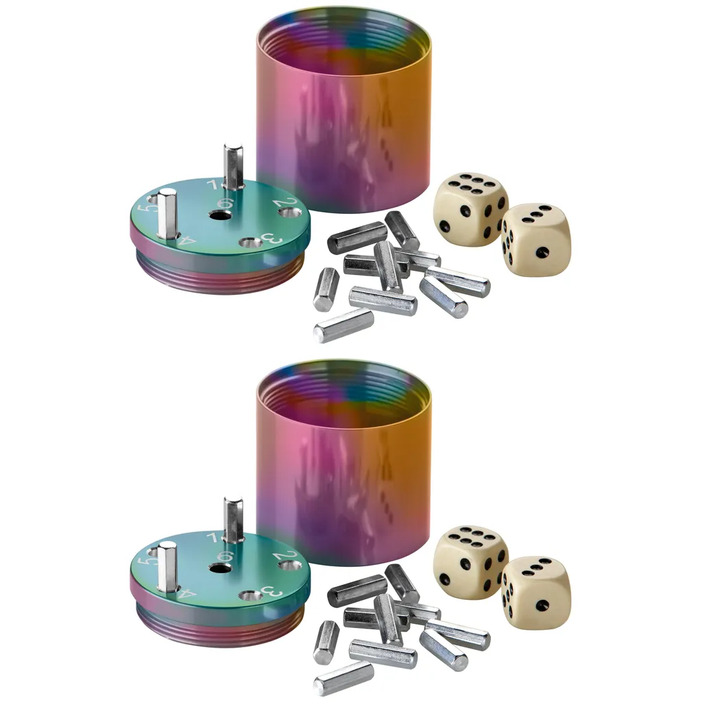 BestSaller 3009 SUPER SIX Würfelspiel Aluminum, 36 Spielstäbchen & 2 Würfel, Rainbow Splash, Mehrfarbig (2 Stück)