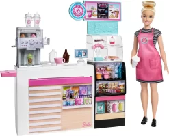Barbie Nasch-Café Spielset Mit Puppe (blond), über 20 Teile Puppen-Zubehör