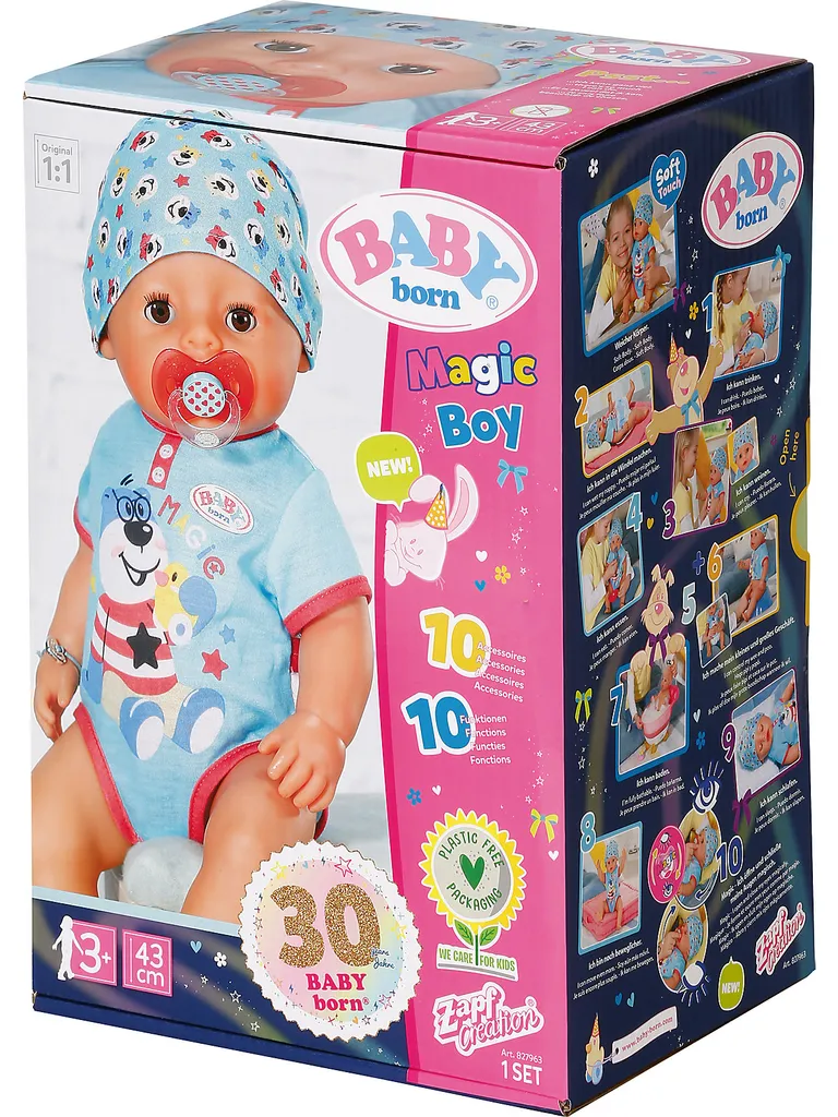 Zapf Creation 827963 BABY Born Magic Boy 43 Cm - Neu Mit Magischem Schnuller Und 10 Lebensechten Funktionen – Bild 4