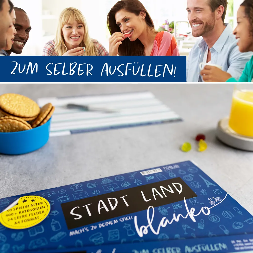 Stadt Land Blanko Spiel - Stadt-Land-Fluss Vorlage Gesellschaftsspiel | Spieleblock Mit 24 Feldern Als Familien & Partyspiel | 50 DIN A4 Blätter 400+ Kategorien | Der Knobelspaß Block – Bild 7