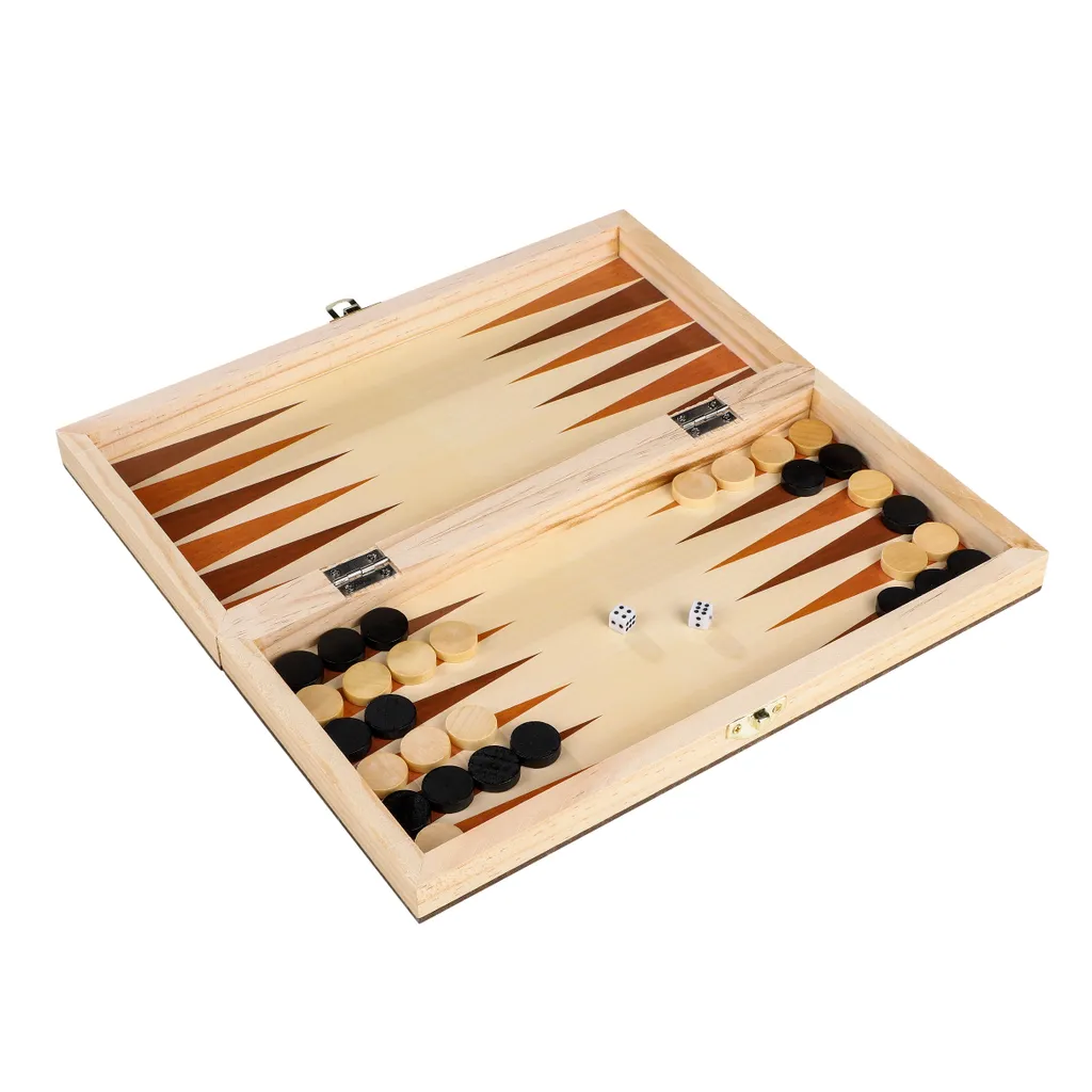 3 In 1 Spielesammlung Reiseset Schach Dame Backgammon Holz Schachbrett Reise – Bild 3