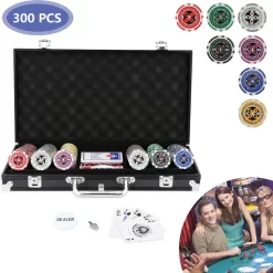 Wolketon Pokerkoffer 300 Chips Laser Pokerchips Poker 11.5 Gramm , 2 Karten, Haendler, 5 Wuerfel, Mit Aluminium-Gehaeuse Schwarz Koffer