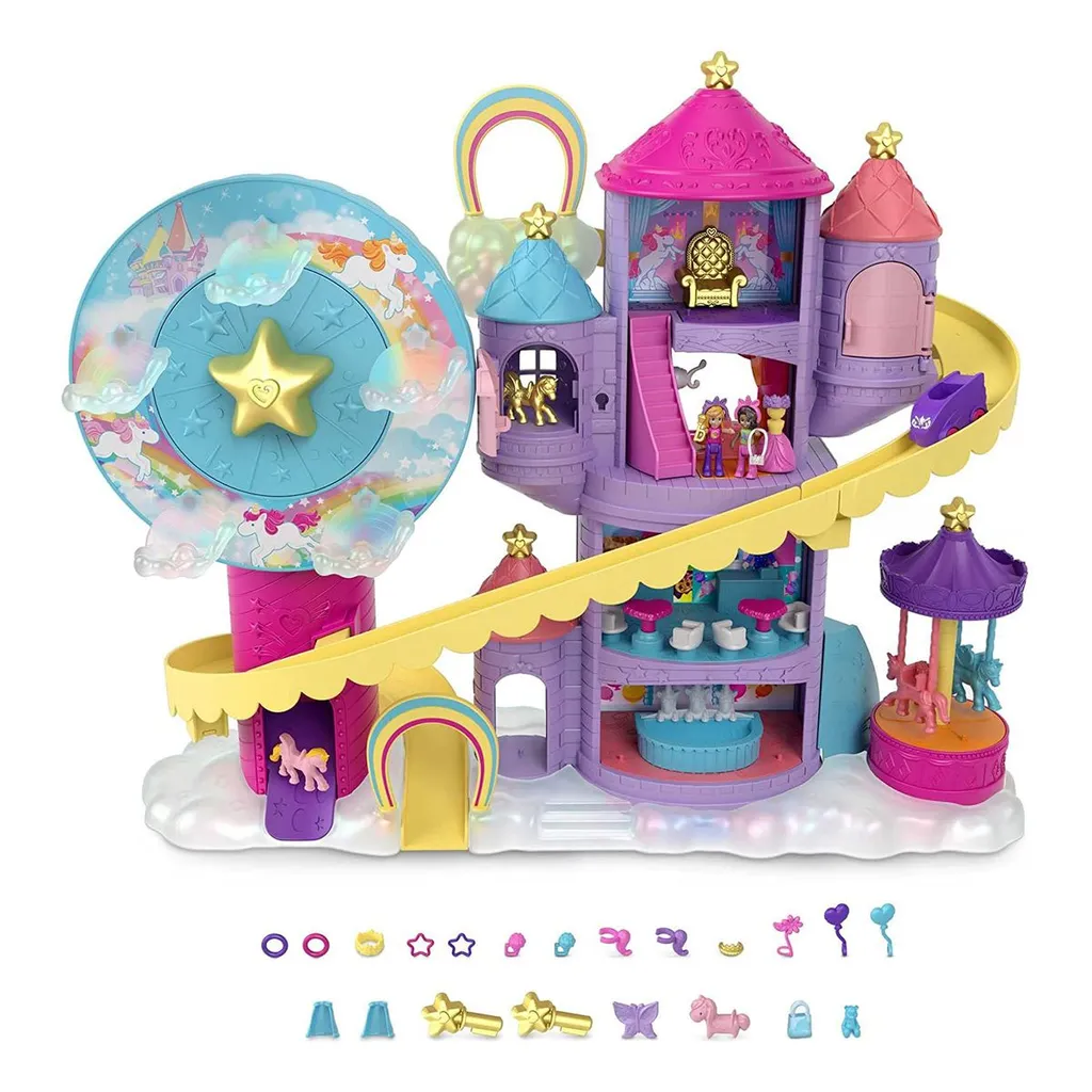 Mattel HBT13 - Polly Pocket - Regenbogen-Einhornspaß Freizeitpark