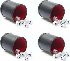 Leder-Würfelbecher-Set, 4 Stück, Filzfutter, Leiser Shaker Mit 5 Punkt Schwarz