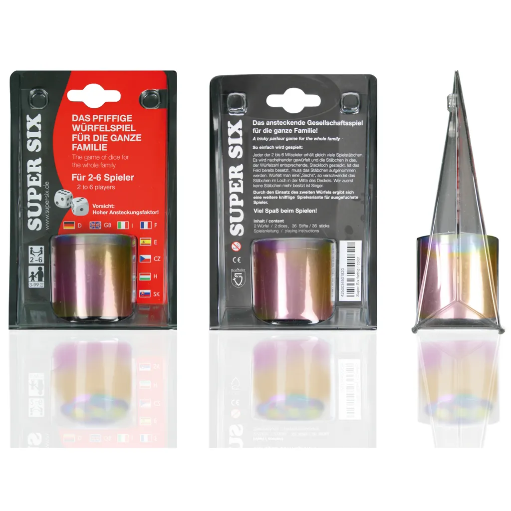 BestSaller 3009 SUPER SIX Würfelspiel Aluminum, 36 Spielstäbchen & 2 Würfel, Rainbow Splash, Mehrfarbig (2 Stück) – Bild 7