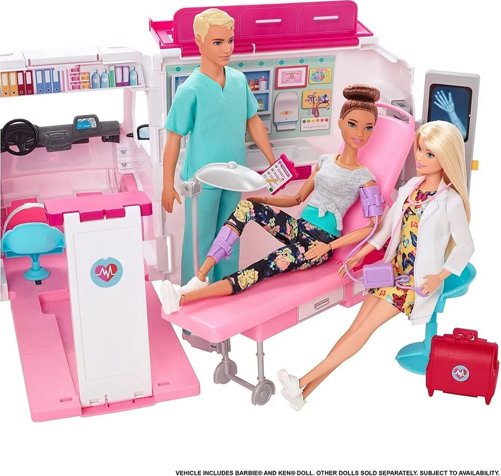 Mattel GMG35 - Barbie - 2 In 1 Krankenwagen Mit Licht & Sound Inkl. 2 Puppen Und Weitere Zubehörteile – Bild 4