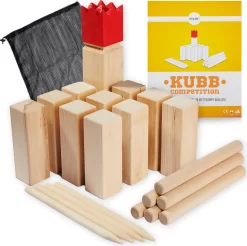 Ocean 5 Original Kubb Competition XXL | Wikinger Spiel, Holz - Birke | Premium Holzspiel Aus Massivholz | Outdoor Schwedenschach Für Kinder Und Erwachsene | Kubb Spiel Extra Großl - Birke 6x6x30 Cm