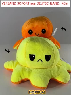Oktopus Stimmung Krake Wendbares Plüschtier Stofftier 20cm Orange Gelb