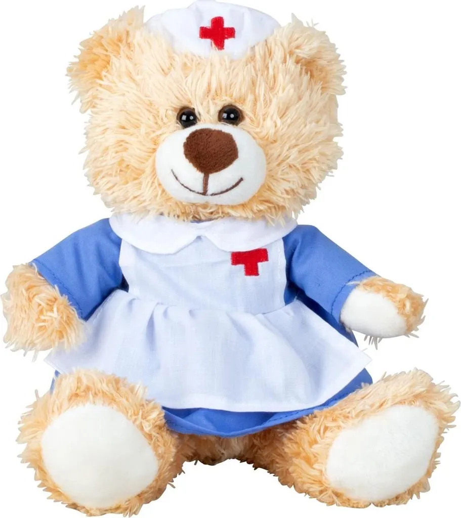 Teddybär 17 Cm Hellbraun Krankenschwester Kittel