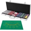 GOPLUS 500 Laserchips Pokerset, Poker Komplett Set, Pokerkoffer Set, Inkl. 500 Laserchips, 2 Pokerdecks, 5 Würfel, 3 Dealer, Spielmatte & Aluminiumkoffer Mit 2 Schlüssel, Für Freizeit (Silber)