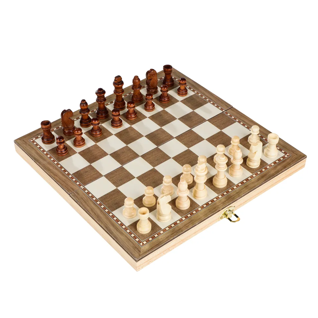 3 In 1 Spielesammlung Reiseset Schach Dame Backgammon Holz Schachbrett Reise – Bild 2