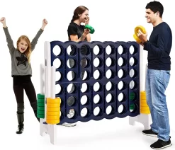 COSTWAY Vier-Gewinnt Spiel, 4 Gewinnt Spielbrettsätze, Vier In Einer Reihe Spiel Mit 42 Jumbo Ringen Und Schieberegler Zum Schnellen Neustart Für Kinder Und Erwachsene (Navy)