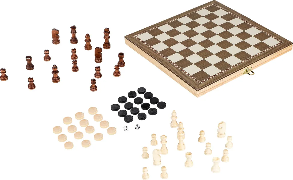 3 In 1 Spielesammlung Reiseset Schach Dame Backgammon Holz Schachbrett Reise