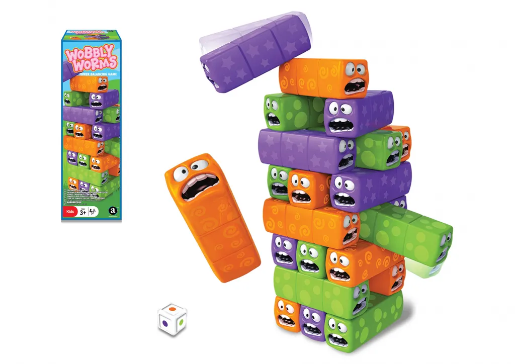 Wobbly Worms - Tower Balancing Game - Kinderspiel Geschicklichkeit Gesellschaftsspiel - Für 2+ Spieler Für Kinder Ab 3 J – Bild 3
