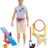 Barbie Ken Hundetrainer Spielset Puppe (brünett) Mit Zwei Hunden, Anziehpuppe