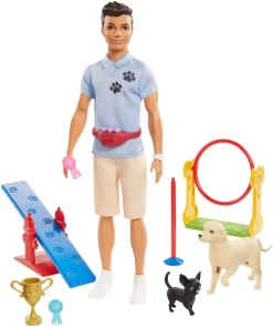 Barbie Ken Hundetrainer Spielset Puppe (brünett) Mit Zwei Hunden, Anziehpuppe