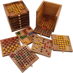 Tolle Spielesammlung, 6 Verschiedene Spiele Aus Holz In Einer Praktischen Holzbox