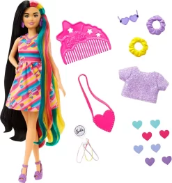 Barbie Totally Hair Puppe (schwarze/bunte Haare) Inkl. Styling-Zubehör